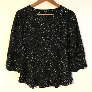 Apt. 9 Black w/ Blue Abstract Dots 3/4 Sleeve Blouse Top Shirt Size Medium